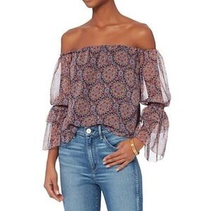 Intermix Silk Wynne Off-The-Shoulder Blouse EUC